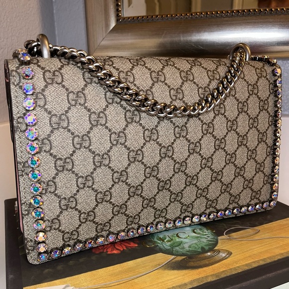 🎀 GUCCI DIONYSUS GG SUPREME CRYSTAL SHOULDER BAG - Picture 5 of 17